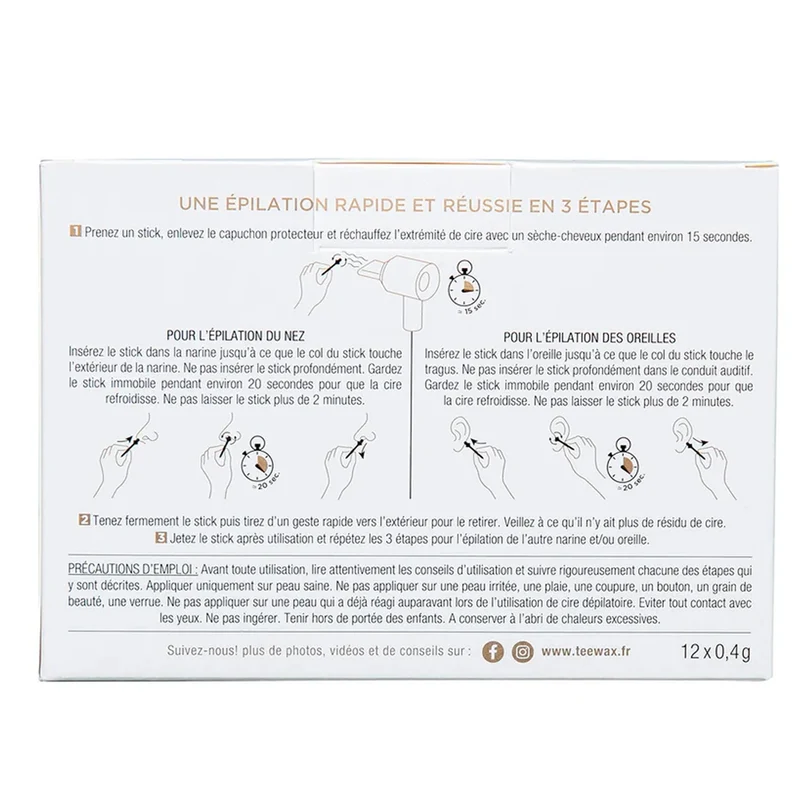 Boîte de 12 Sticks de Cire d'Épilation Nez Oreilles Tee Wax