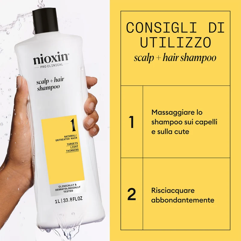 Nioxin Système 1 Scalp + Hair Shampoo 1000ml - shampooing cheveux légèrement clairsemés