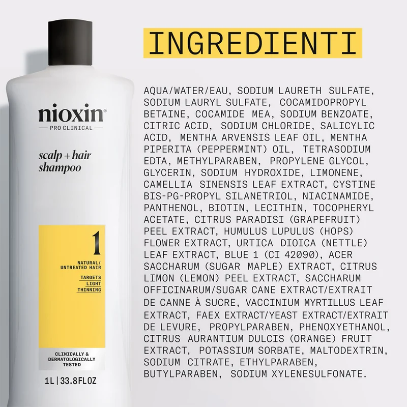 Nioxin Système 1 Scalp + Hair Shampoo 1000ml - shampooing cheveux légèrement clairsemés