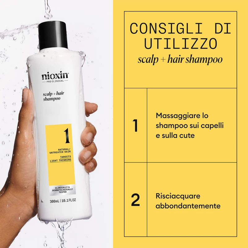 Nioxin Système 1 Scalp + Hair Shampoo 300ml - shampooing cheveux légèrement clairsemés