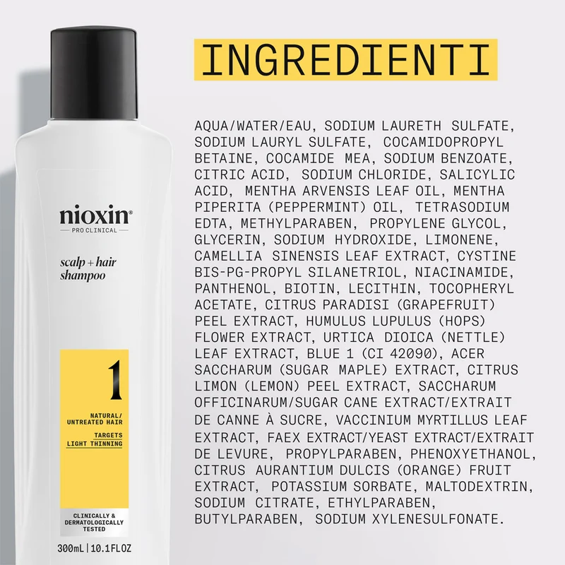 Nioxin Système 1 Scalp + Hair Shampoo 300ml - shampooing cheveux légèrement clairsemés