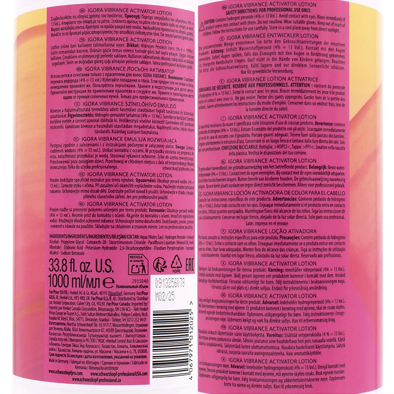 Schwarzkopf Igora Vibrance Activator Lotion 4% 13Vol 1000ml - oxygène