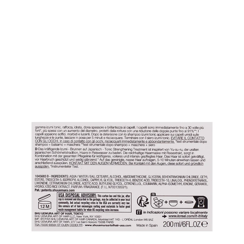 Shu Uemura Izumi Tonic Mask 200ml - masque fortifiant pour cheveux cassants