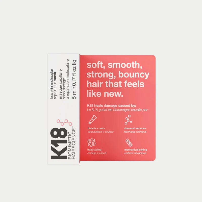 K18 Molecular Repair Hair Mask 5ml - traitement sans rinçage pour cheveux abîmés