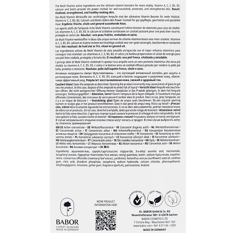Babor Ampoule Concentrates Multi Vitamin 7x2ml - ampoules concentrées peau terne