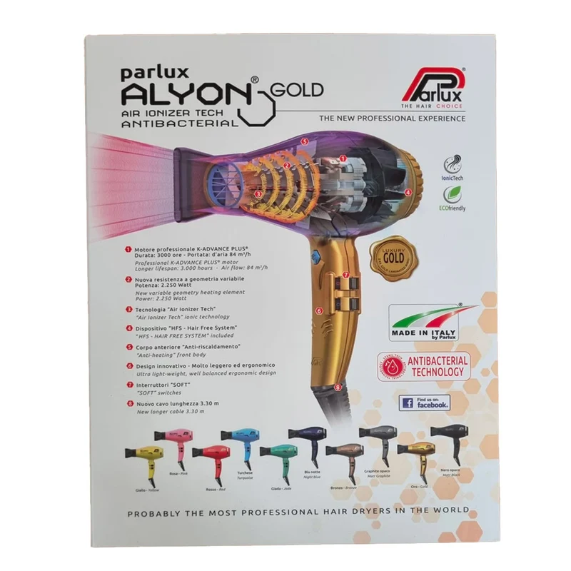 Parlux Alyon Air ionizer tech Gold Antibacterial - Sèche-cheveux