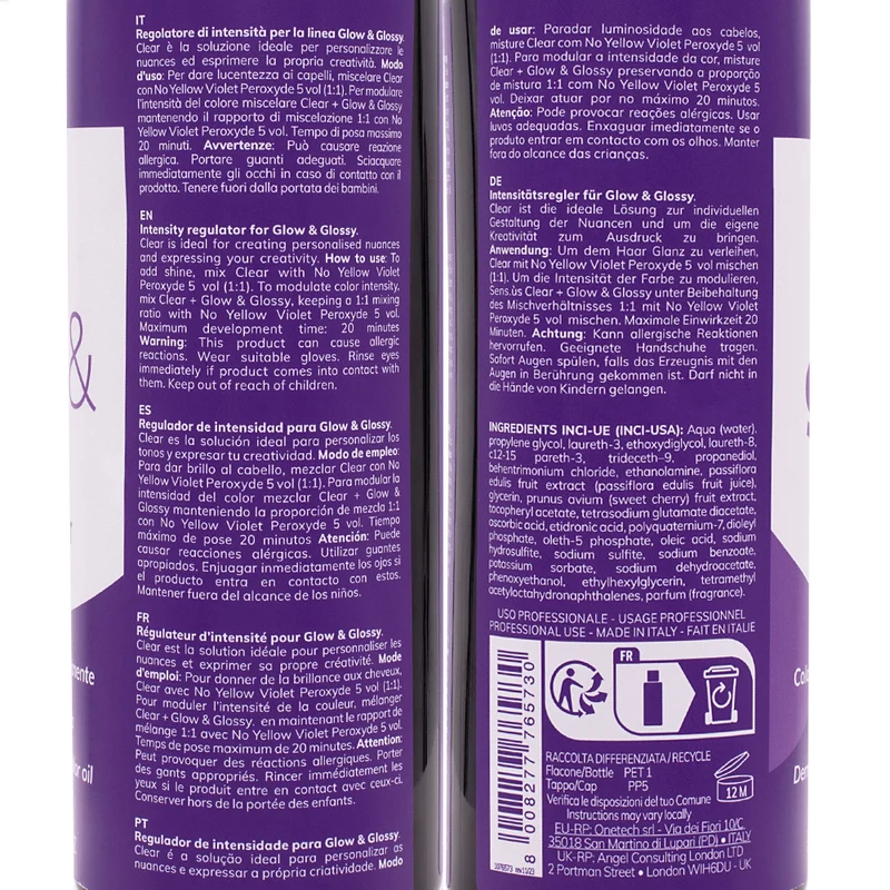 Fanola Glow & Glossy Oil Toner Clear 500ml - coloration demi-permanente à l'huile