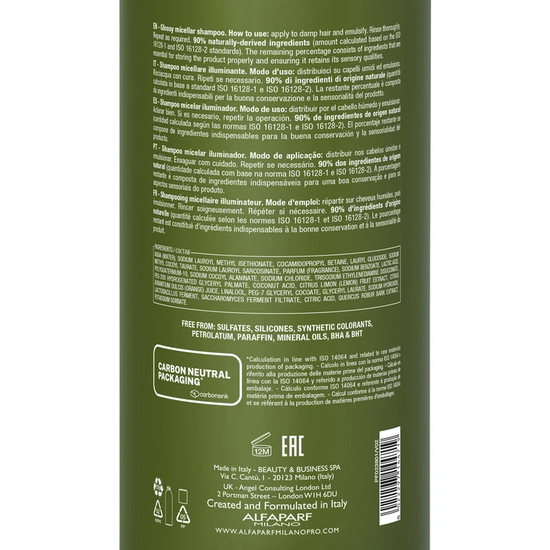 Alfaparf Milano Benvoleo Glossy Micellar Shampoo 1000ml - shampooing micellaire brillant