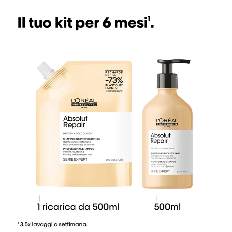 L'Oreal Professionnel Paris Serie Expert Absolut Repair Shampoo Refill 500ml - éco-recharge shampooing cheveux abîmés
