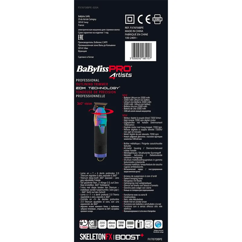 Babyliss Pro 4Artist Boost+ Trimmer Chamaleon FX7870IBPE - tondeuse à barbe professionnelle