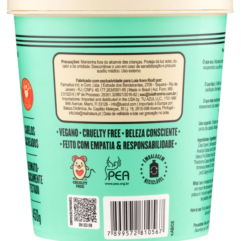 Lola From Rio Meu Cacho Minha Vida Máscara Hidratante 450gr - masque hydratant