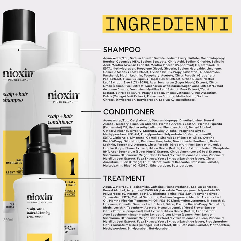 Nioxin Système 1 Kit Triphasique 150ml - kit cheveux légèrement clairsemés