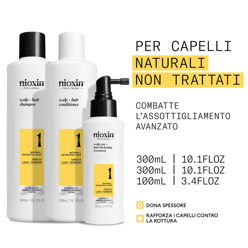 Nioxin Système 1 Kit Triphasique 300ml - kit cheveux légèrement clairsemés