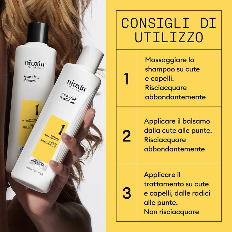 Nioxin Système 1 Kit Triphasique 300ml - kit cheveux légèrement clairsemés
