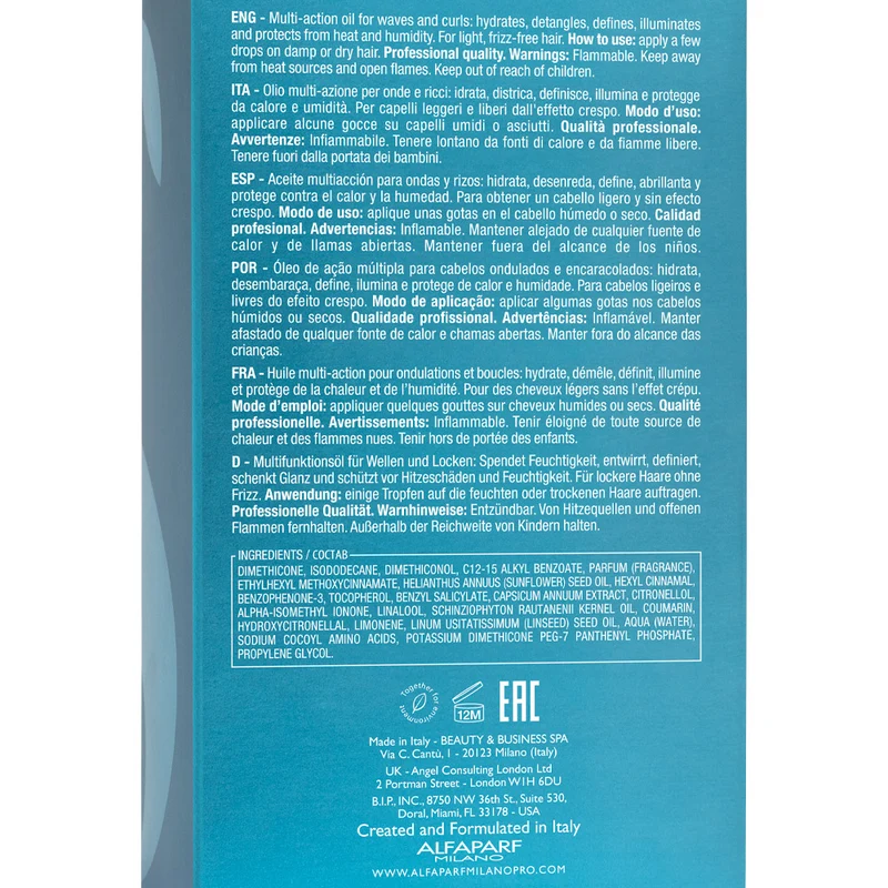 Alfaparf Milano Semi di Lino Curls Multi Benefit Oil 100ml - huile hydratante pour cheveux bouclés