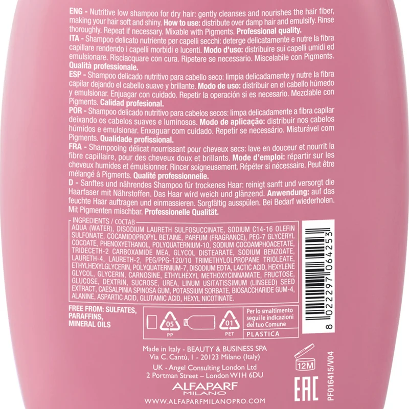 Alfaparf Milano Semi Di Lino Moisture Nutritive Low Shampoo 250ml - shampooing nourrissant doux pour cheveux secs