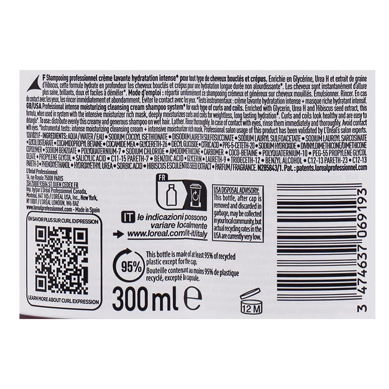 L'Oréal Professionnel Curl Expression Shampoo 300ml - shampooing hydratant pour cheveux bouclés et ondulés