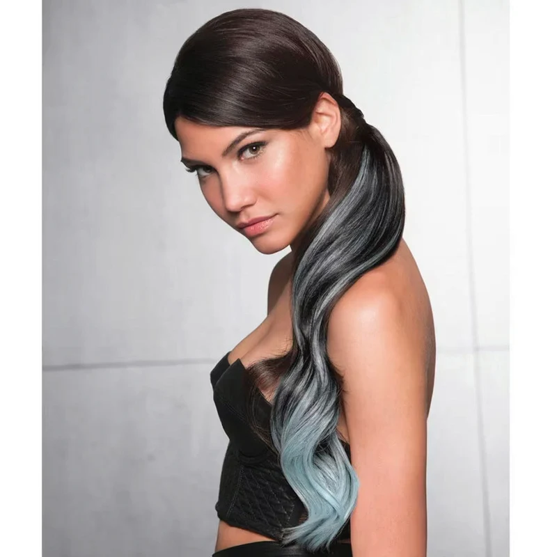 Hairdo Queue Color Splash Bleu 58cm - queue bleu sur marron clair
