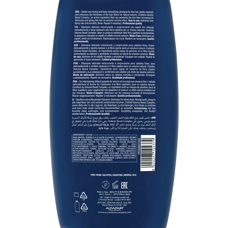 Alfaparf Milano Semi Di Lino Volume Volumizing Low Shampoo 1000ml - shampooing délicat volumateur
