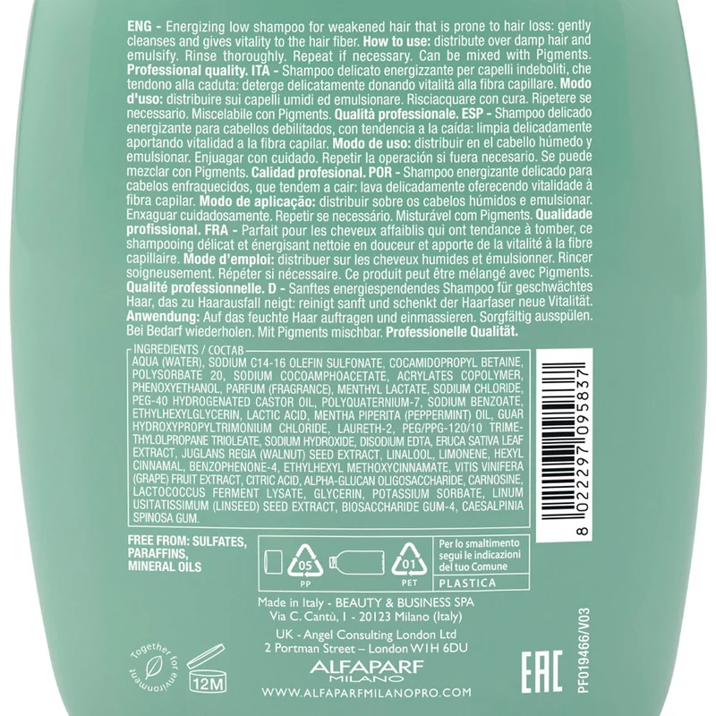 Alfaparf Milano Semi Di Lino Scalp Renew Energizing Low Shampoo 250ml - shampoing énergisant délicat