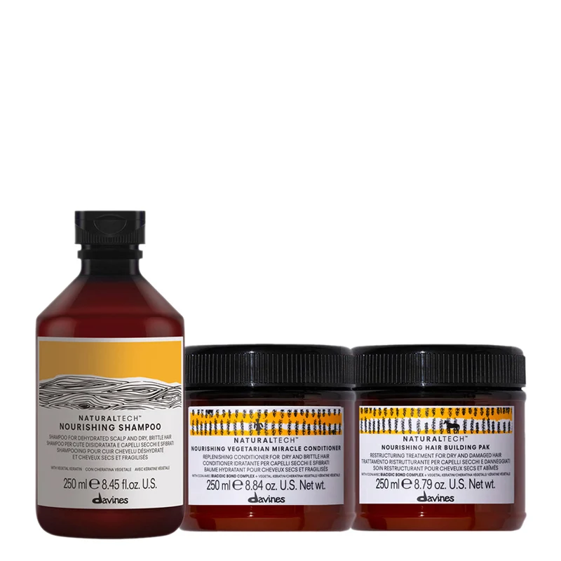 Davines Naturaltech Nourishing Shampoo 250ml Conditioner 250ml Hair Building Pak 250ml