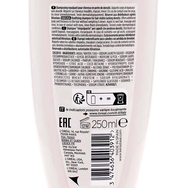 Kerastase Densifique Bain Densitè 250ml - shampooing densifiant pour cheveux fins et clairsemés