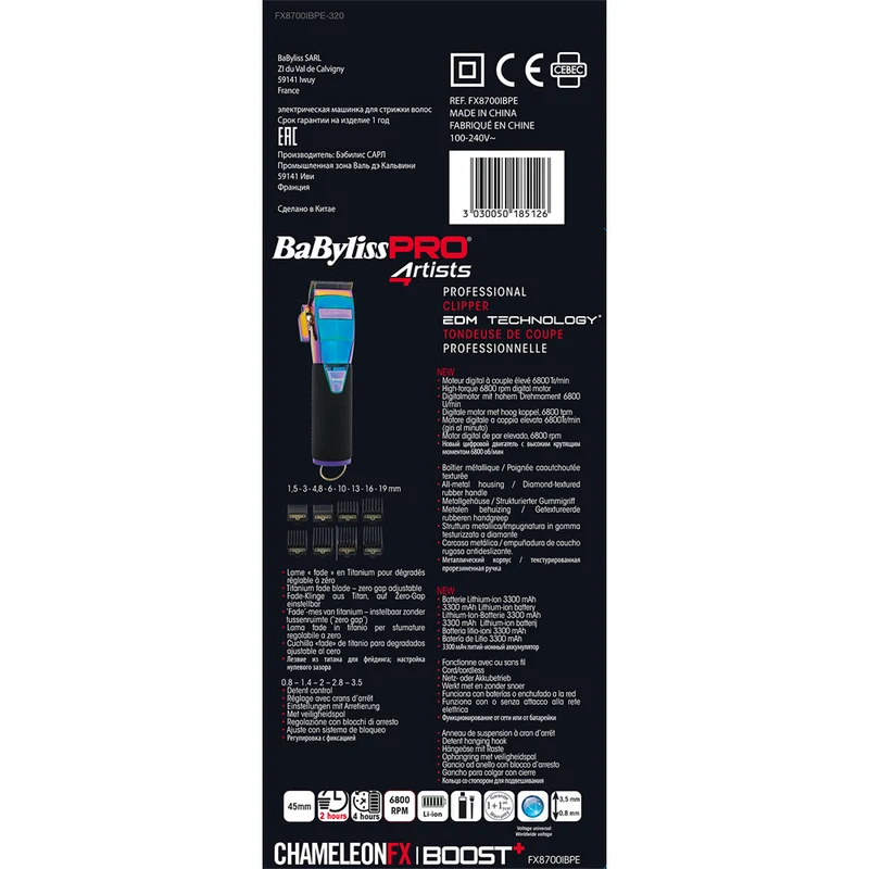 Babyliss Pro 4Artist Boost+ Clipper Chameleon FX8700IBPE - tondeuse à cheveux professionnelle