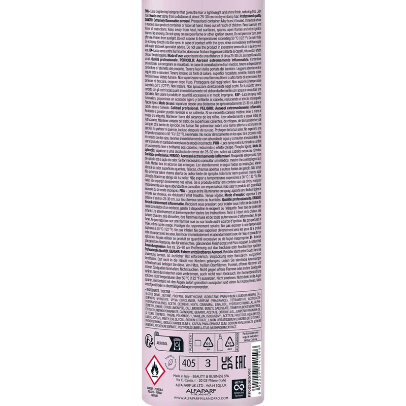 Alfaparf Milano Semi Di Lino Style&Care Cristalli Hairspray 300ml - laque extra brillante, tenue légère