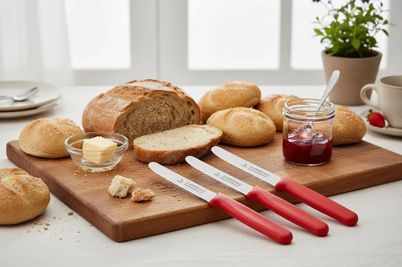 Set 6tlg. Frühstücksmesser PPN Kunststoff mit Welle, Griff rot
