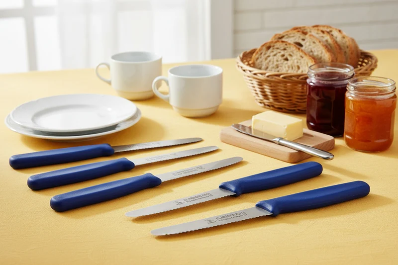 Set 6tlg. Frühstücksmesser PPN Kunststoff mit Welle, Griff blau