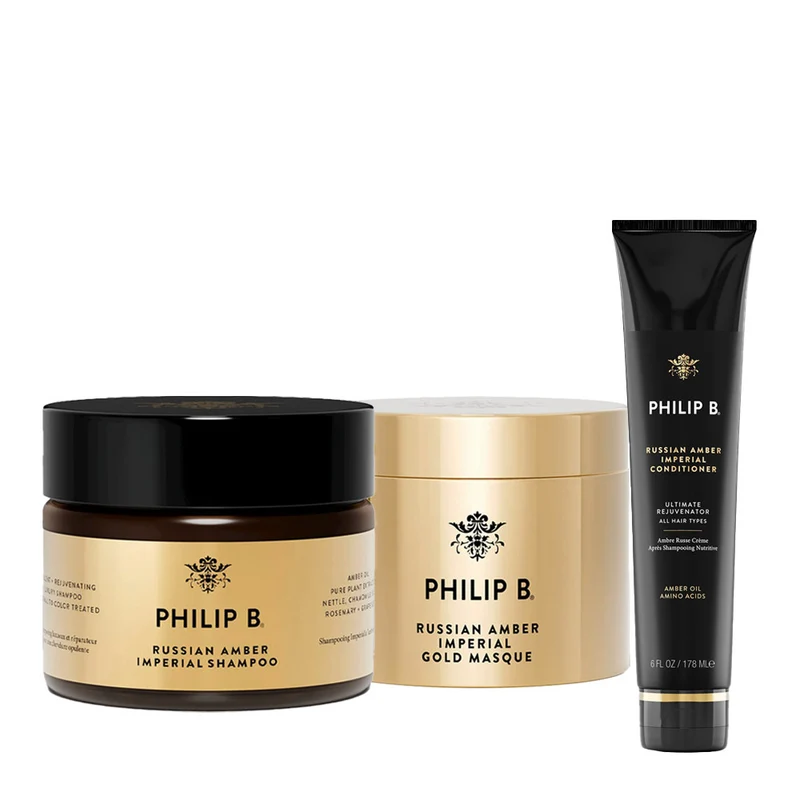 Philip B Russian Amber Imperial Shampoo 355ml Conditioner 178ml Gold Masque 236ml