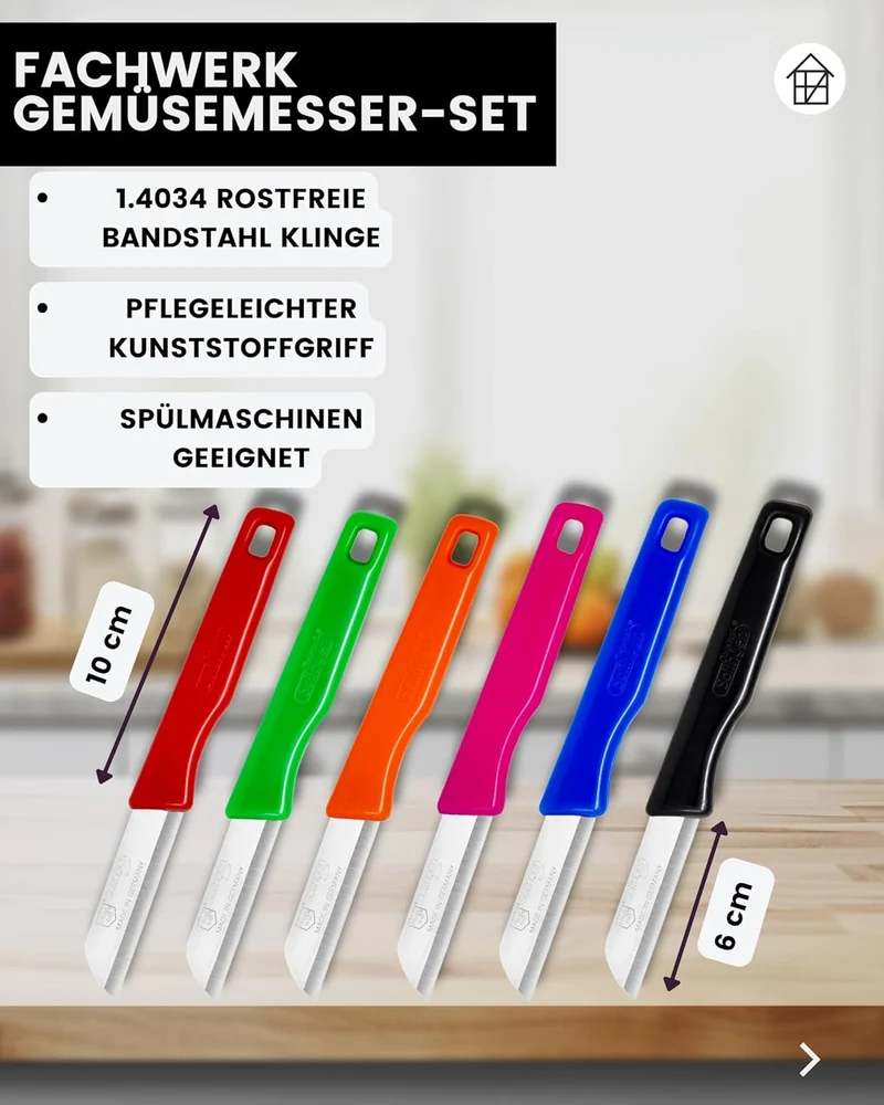 Küchenmesser Set 6tlg, gerade Klinge, Klingenlänge 6cm