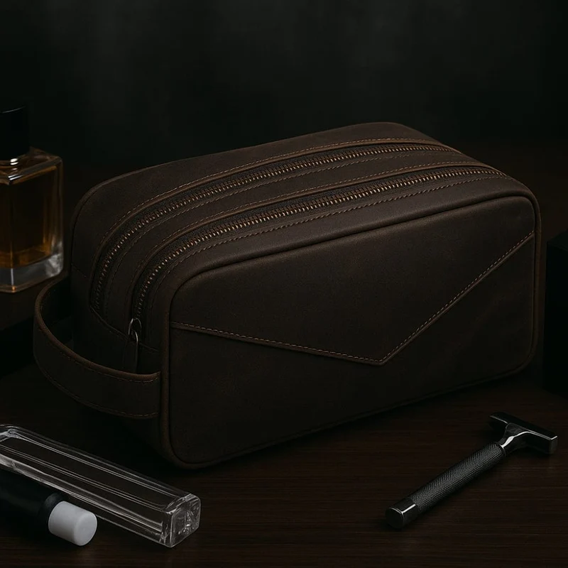 Trousse de toilette homme cuir véritable - Luxe intemporel