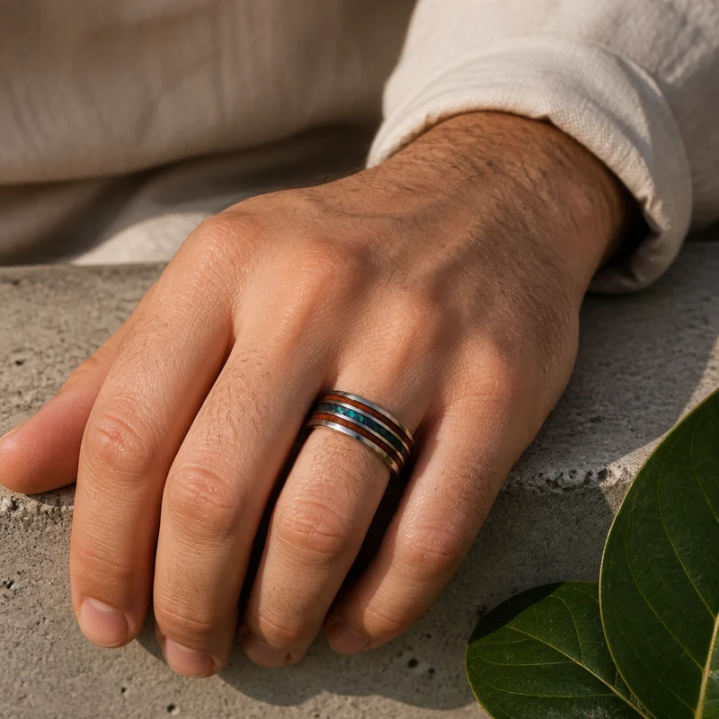 BAGUE ARGENT TURQUOISE ET BOIS