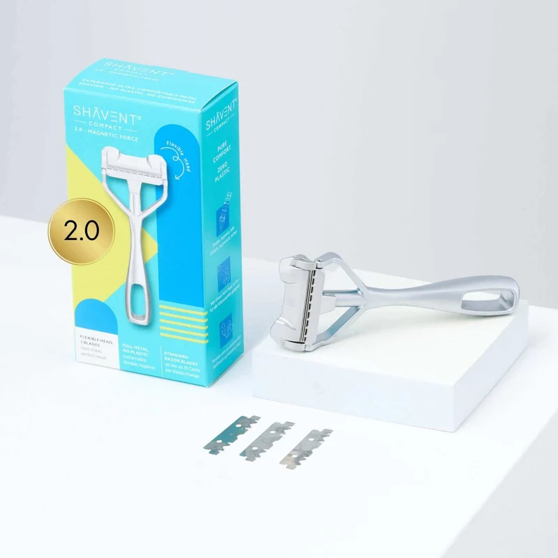 SHAVENT Compact 2.0 - Magnetic Force - handlicher Nassrasierer für Reise / Dusche