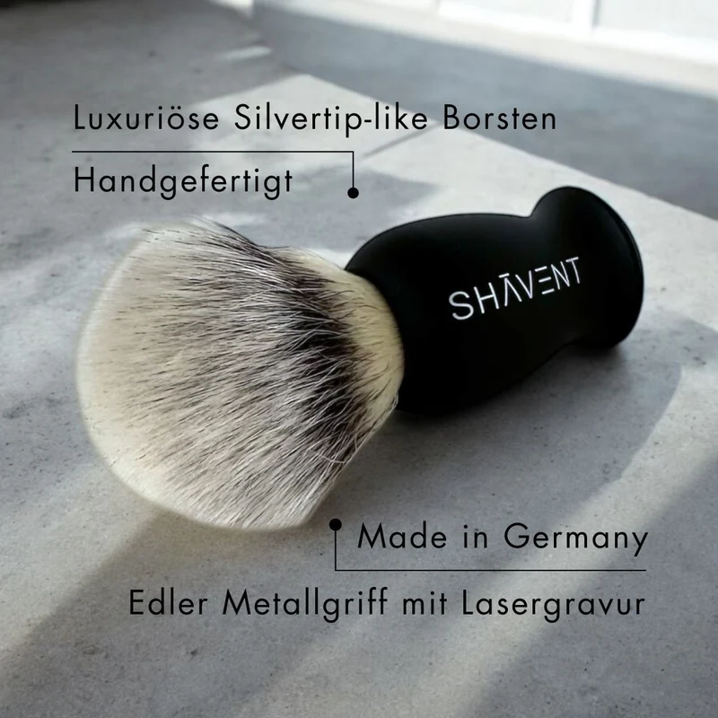 SHAVENT Rasierpinsel Premium – Silvertip-like Borsten mit edlem Metallgriff – handgefertigt