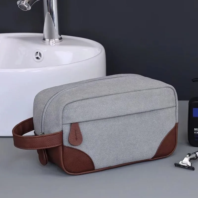 Grande trousse de toilette voyage homme - Toile et cuir