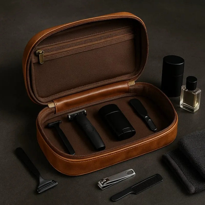 Grande trousse de toilette homme cuir – Élégance & capacité