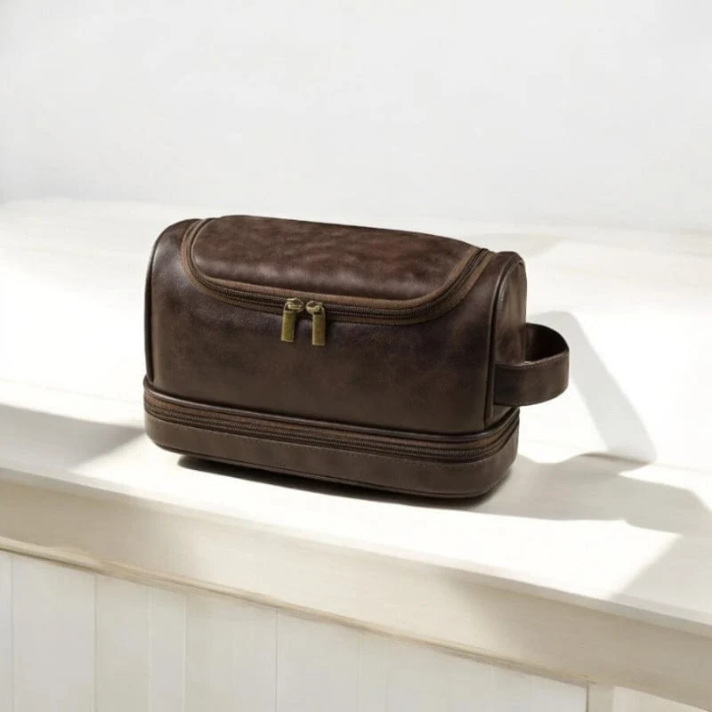 Trousse de toilette homme cuir suspendue luxe – Double compartiment