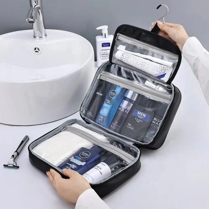 Trousse de toilette homme suspendue en cuir – Organisation et praticité
