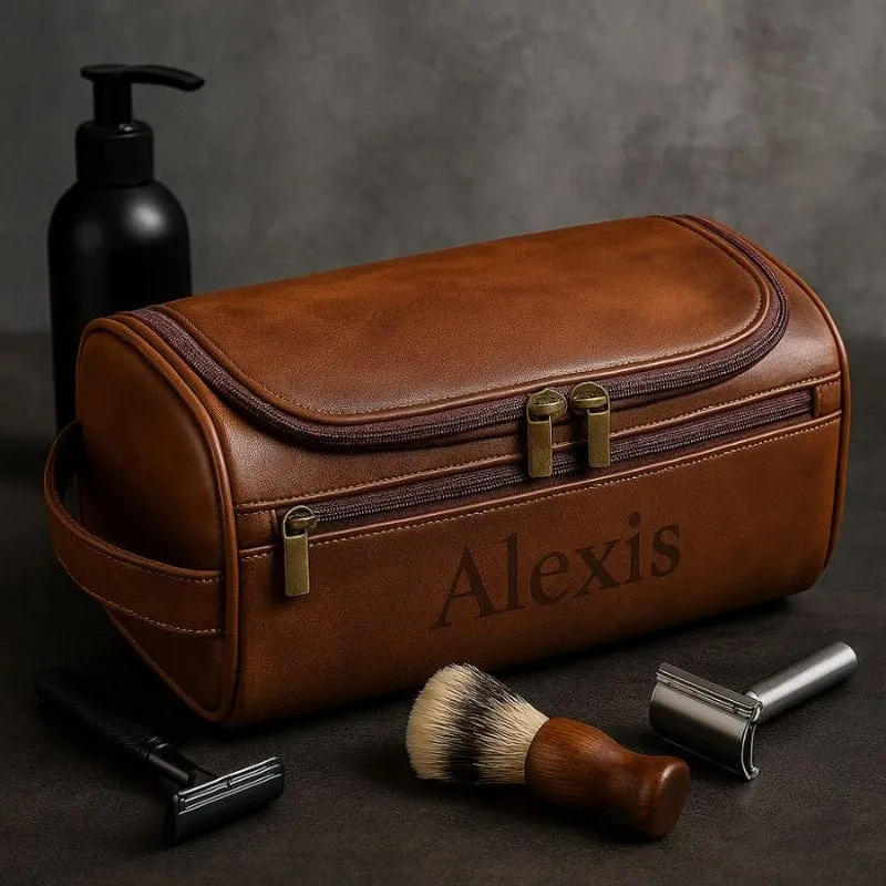 Trousse de toilette homme personnalisée en cuir – Gravure incluse