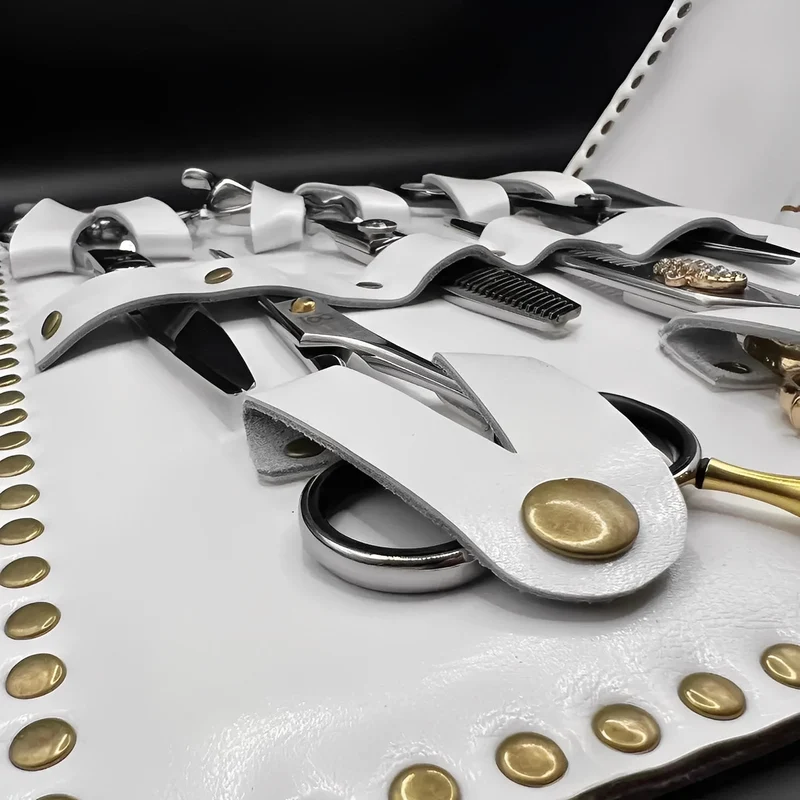 Étui à ciseaux en cuir blanc de qualité supérieure - 5 poches pour ciseaux