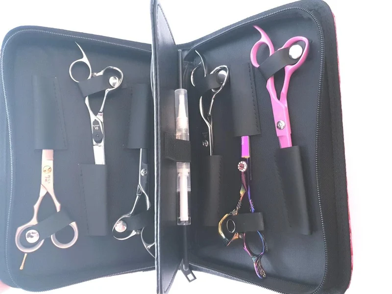 6pcs - Pochette à ciseaux en cuir rose
