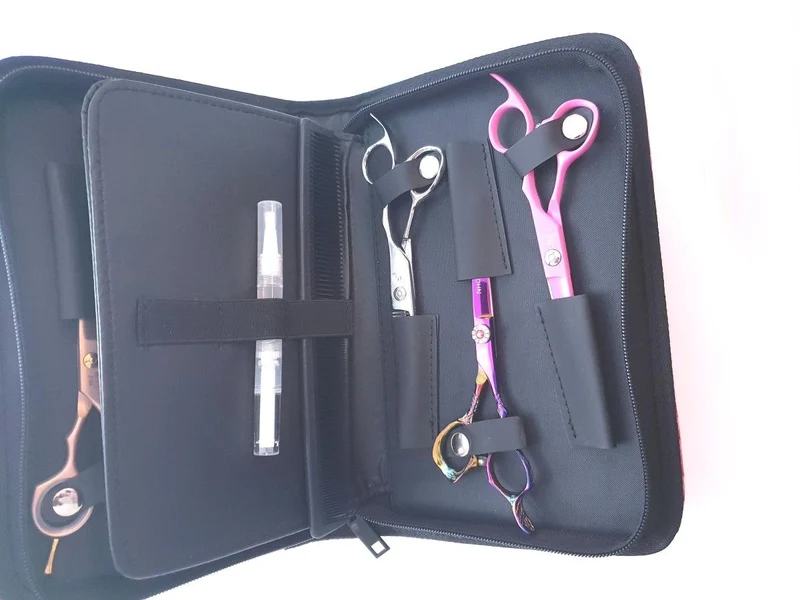6pcs - Pochette à ciseaux en cuir rose