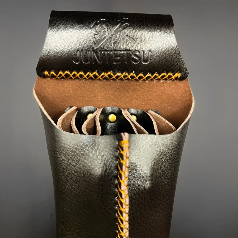 Étui en cuir marron foncé Juntetsu - 4 poches pour ciseaux