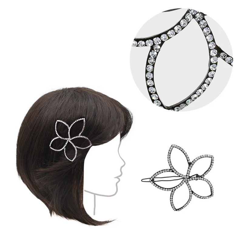 VIAHERMADA Barrette à cheveux avec Fleur Noire et Strass