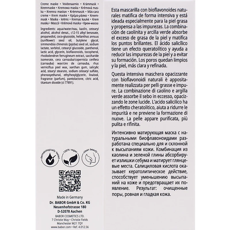 Babor Skinovage Purifying Mask 50ml - masque visage intensif purifiant
