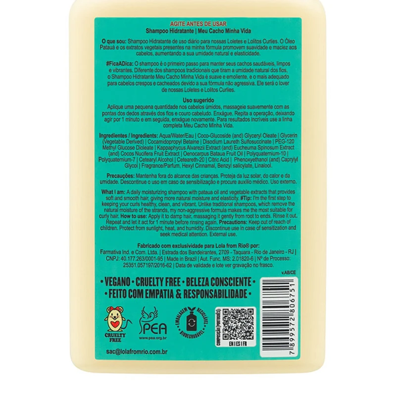 Lola From Rio Meu Cacho Minha Vida Shampoo 500ml - shampoing hydratant usage quotidien