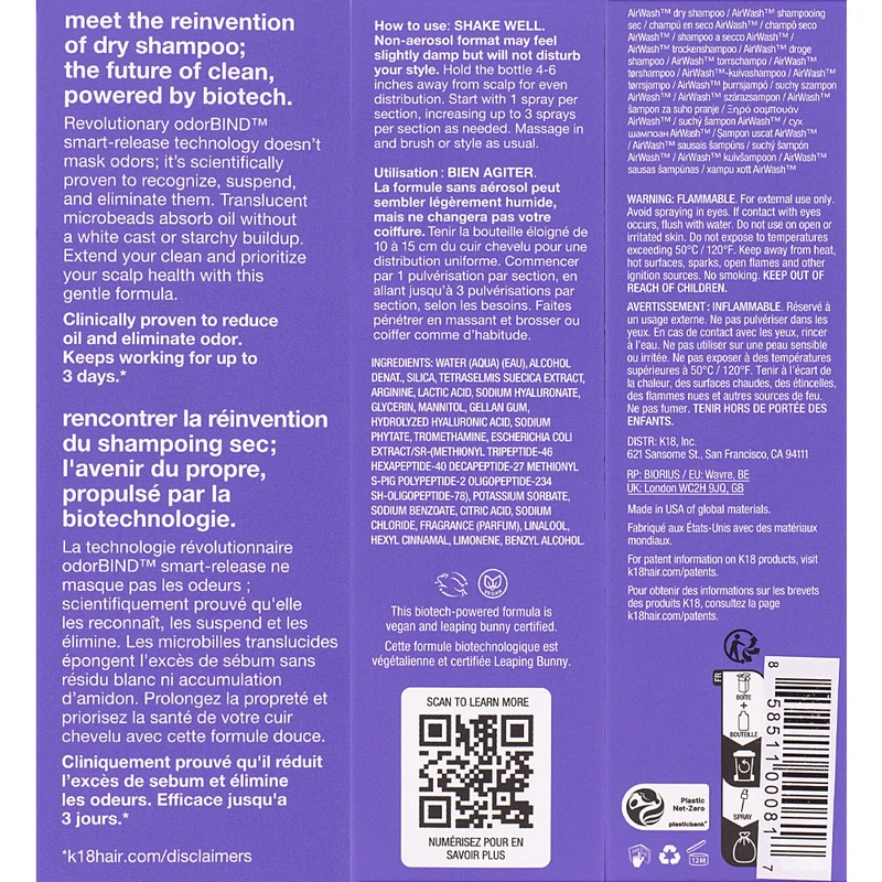 K18 Airwash Dry Shampoo 118ml - shampooing sec