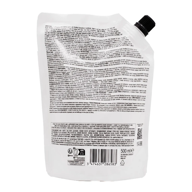 Redken Acidic Bonding Concentrate Refill Shampoo 500ml - éco-recharge shampooing cheveux abîmés et traités